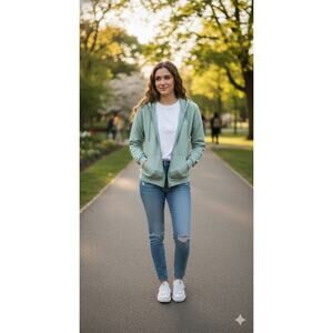 Roxy Women's S/P Hoodie Sweatshirt Light Green Full Zip Retro Vintage Y2K Style